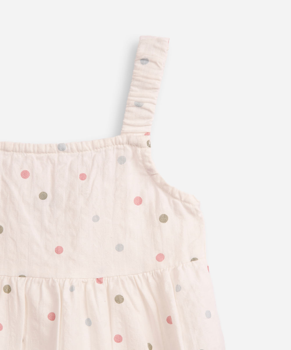 vestido de algodão infantil poá off white