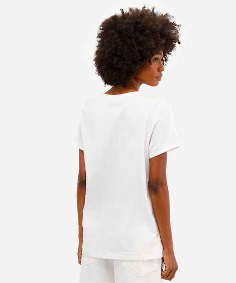camiseta feminina de algodão floral off white