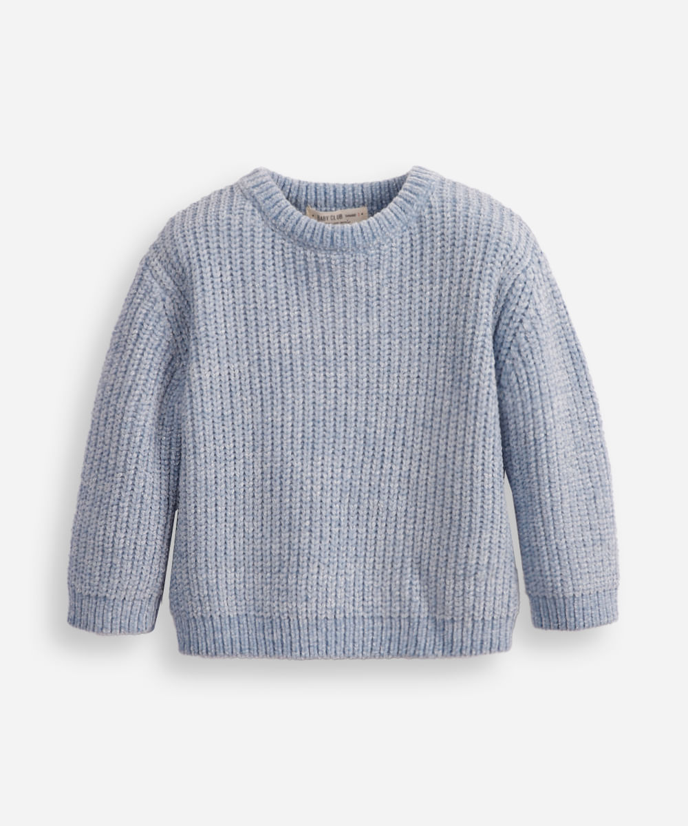 suéter de tricot infantil com lurex texturizado azul