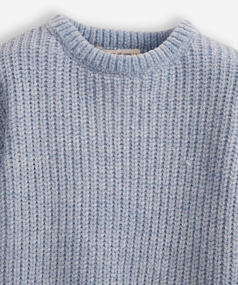 suéter de tricot infantil com lurex texturizado azul