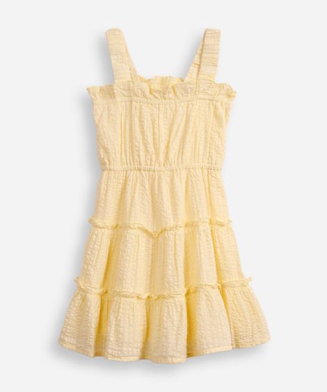 vestido de algodão infantil texturizado amarelo