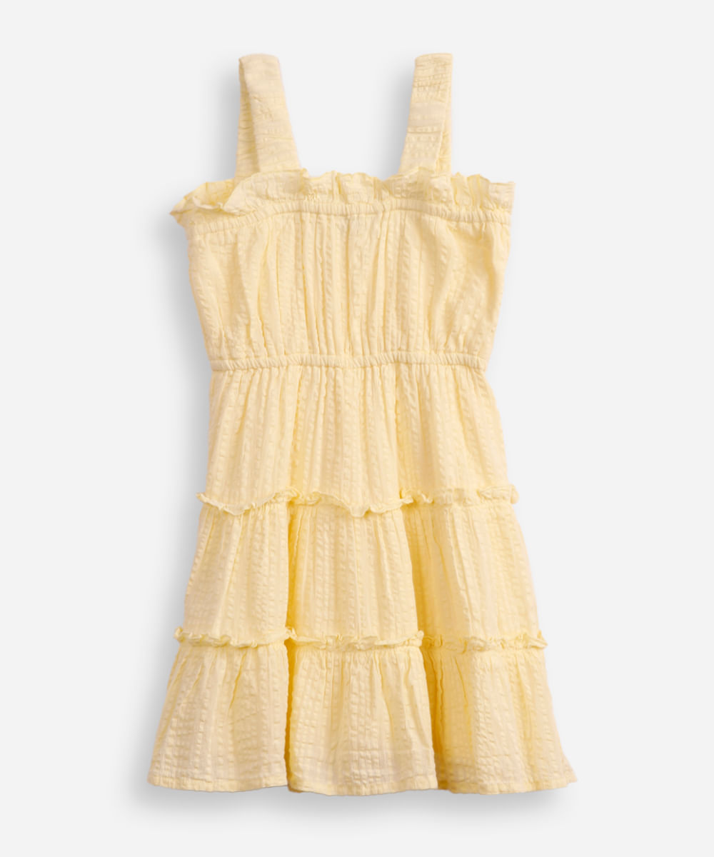 vestido de algodão infantil texturizado amarelo