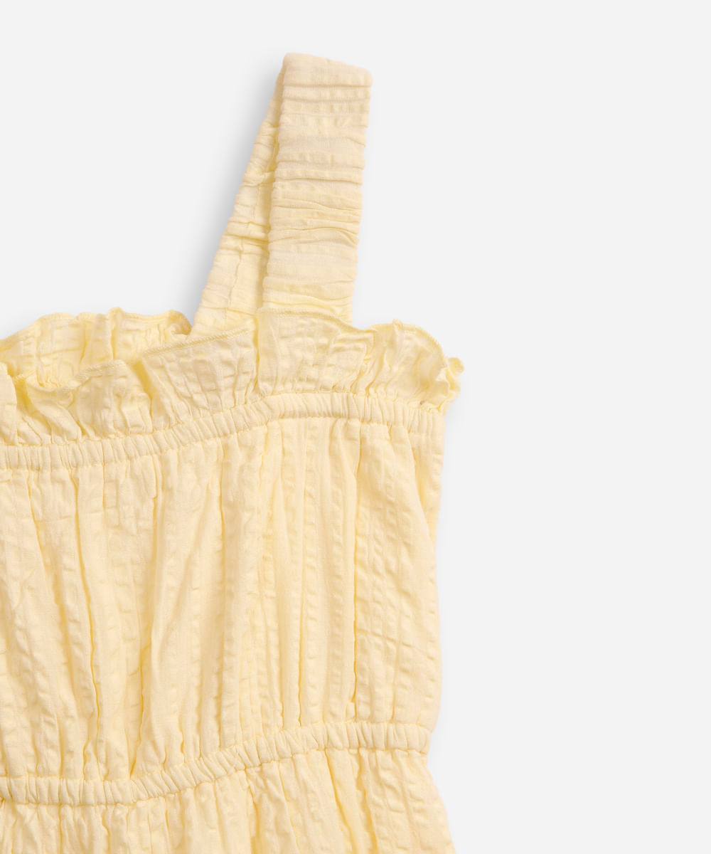 vestido de algodão infantil texturizado amarelo