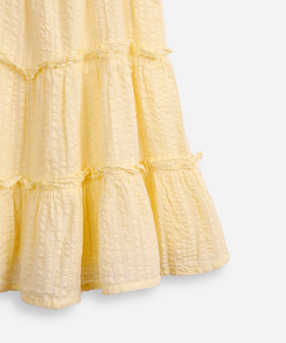 vestido de algodão infantil texturizado amarelo