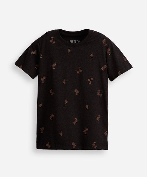 camiseta de algodão juvenil coqueiro preta