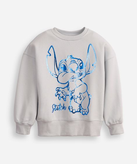 blusão oversized de moletom infantil stitch azul