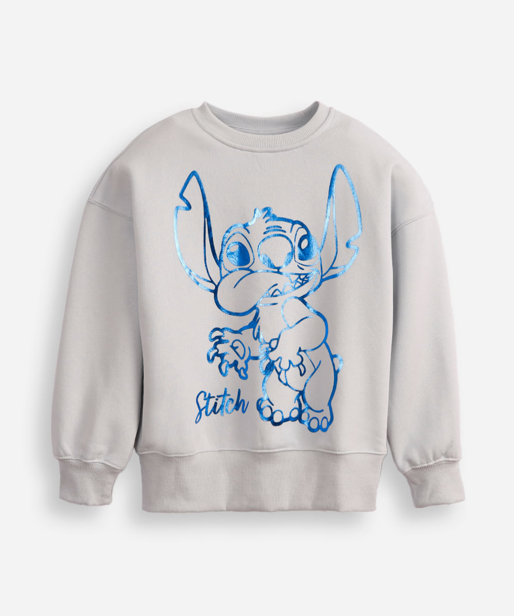 blusão oversized de moletom infantil stitch azul