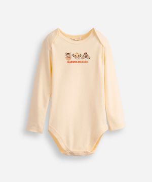 body infantil de algodão manga longa hakuna matata amarelo