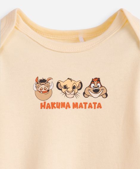 body infantil de algodão manga longa hakuna matata amarelo