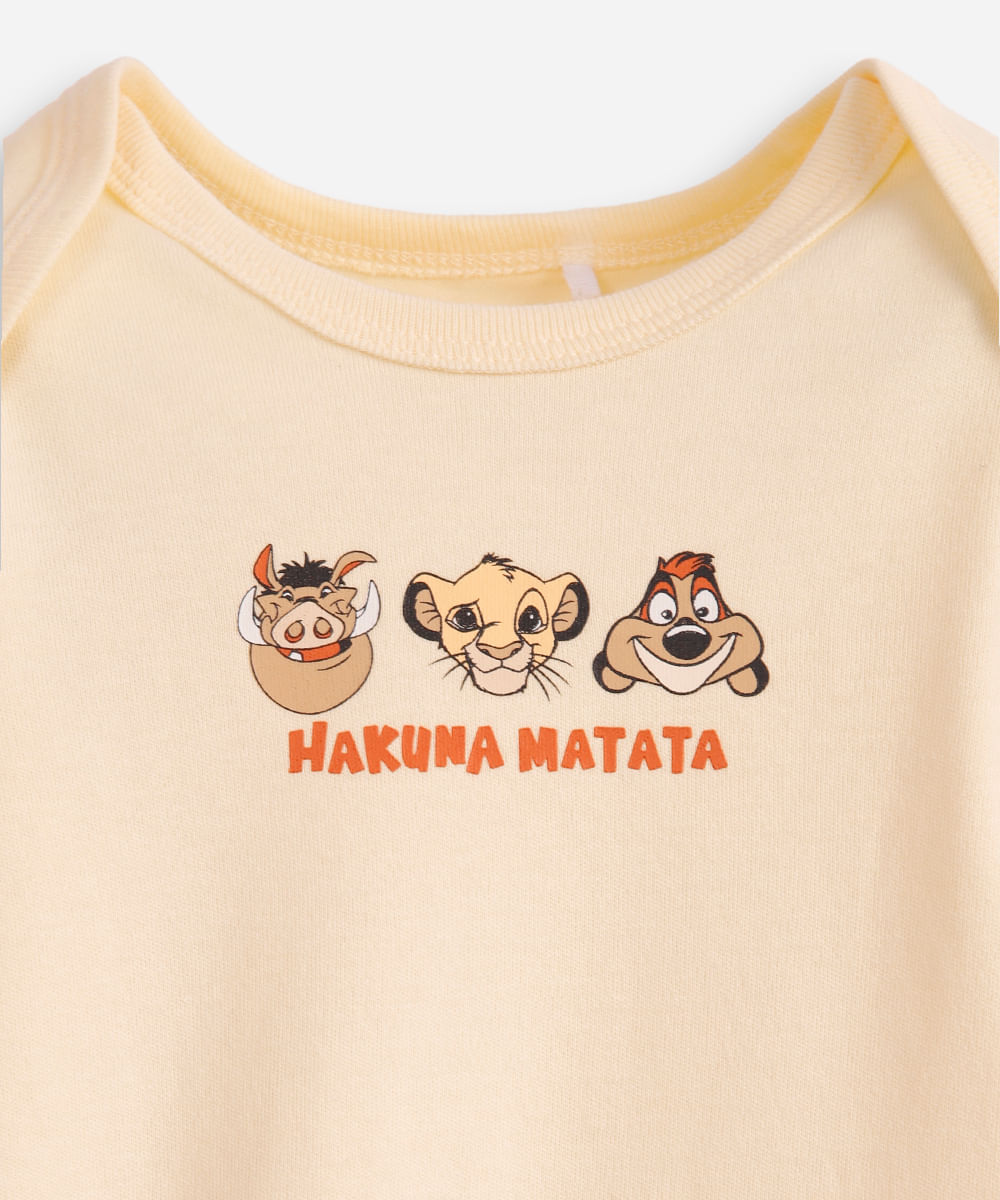 body infantil de algodão manga longa hakuna matata amarelo