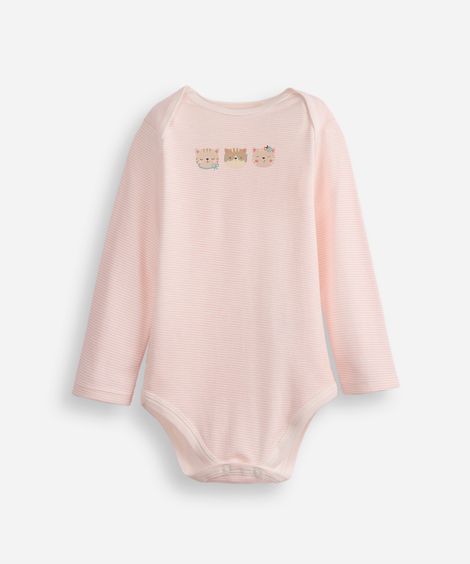 body infantil de algodão gatinhos listrado rosa