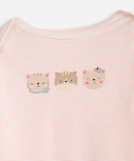 body infantil de algodão gatinhos listrado rosa