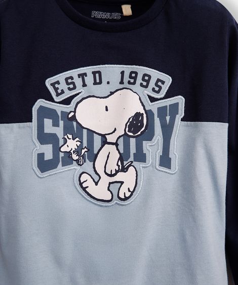 blusa de algodão infantil manga longa snoopy azul