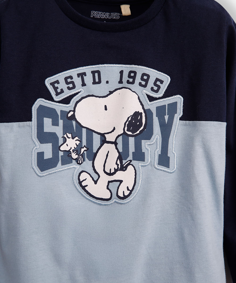 blusa de algodão infantil manga longa snoopy azul