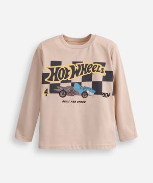 blusa de algodão infantil manga longa hot wheels bege