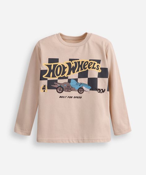 blusa de algodão infantil manga longa hot wheels bege