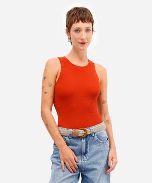 body cavado feminino de poliamida texturizado laranja