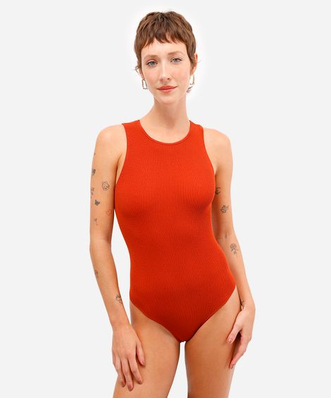 body cavado feminino de poliamida texturizado laranja