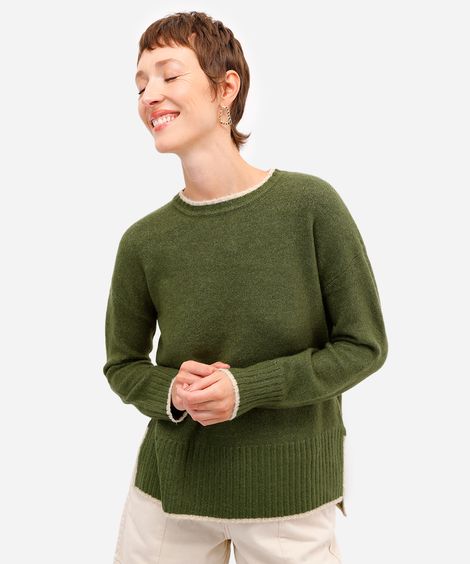 suéter feminino de tricot com fendas verde