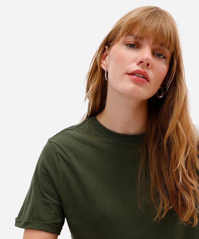 camiseta básica feminina de algodão manga curta verde