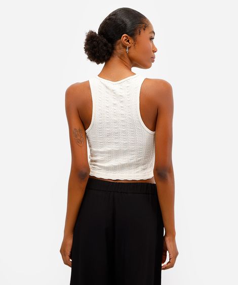 regata feminina de poliamida texturizada off white