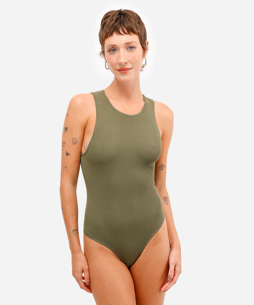 body cavado feminino de poliamida texturizado verde
