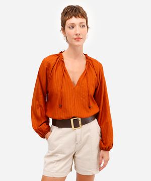 bata feminina de viscose com lurex listrada laranja