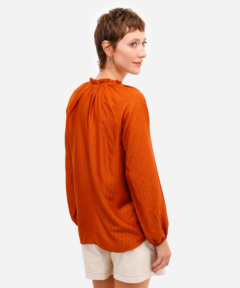 bata feminina de viscose com lurex listrada laranja