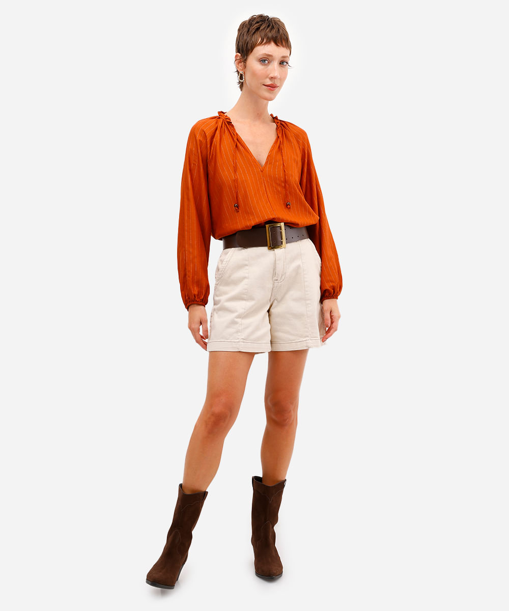 bata feminina de viscose com lurex listrada laranja