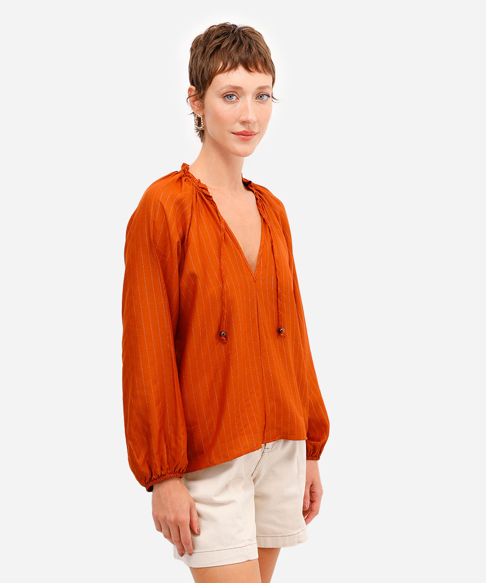 bata feminina de viscose com lurex listrada laranja