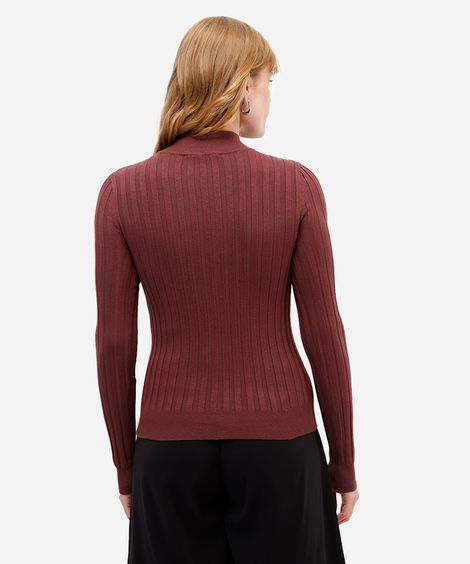 suéter de tricot canelado gola alta marrom