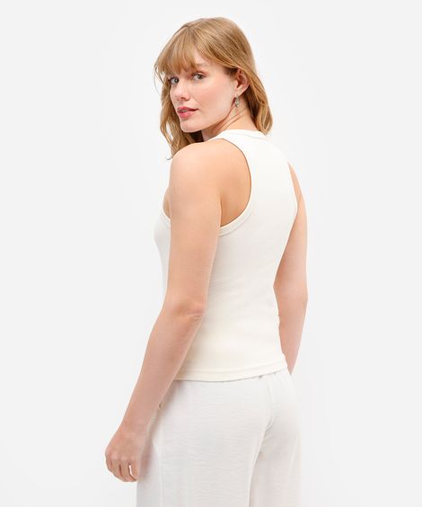 regata feminina de algodão canelada off white