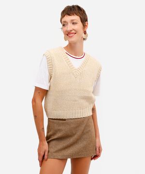 colete feminino de tricot decote v bege