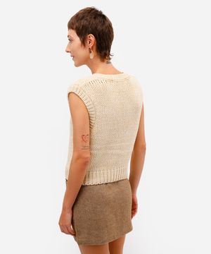 colete feminino de tricot decote v bege