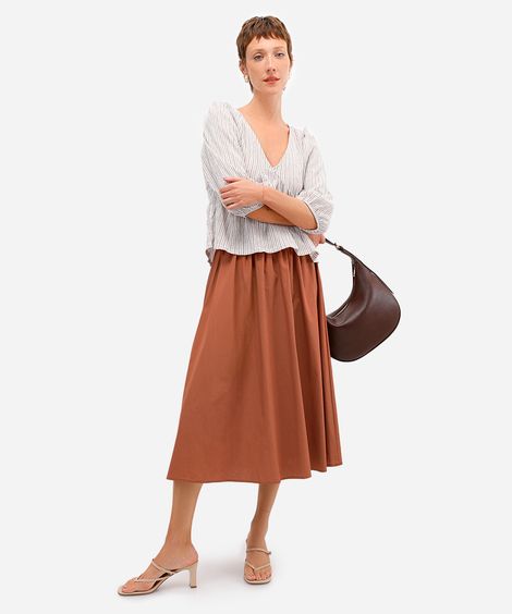 saia midi godê feminina de algodão marrom