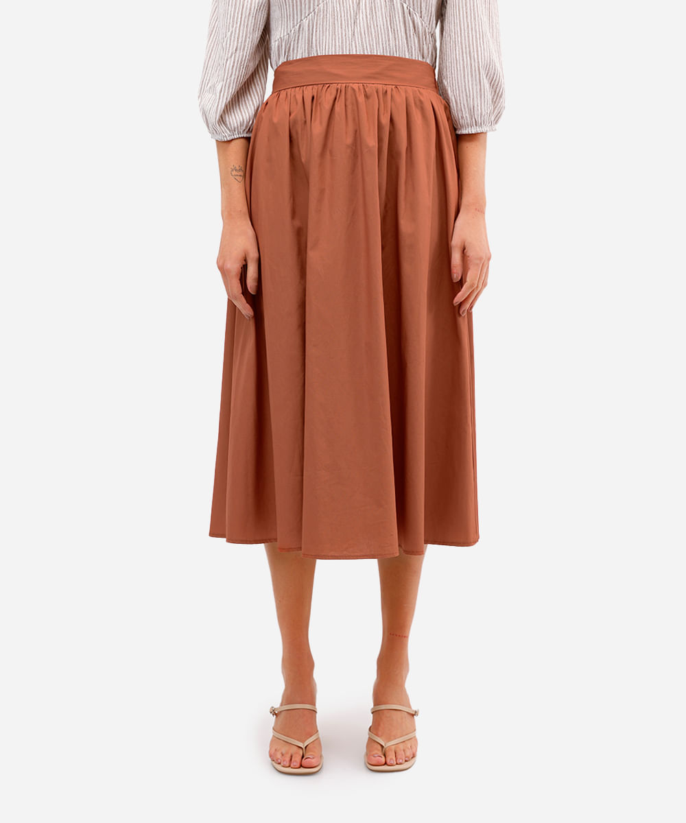 saia midi godê feminina de algodão marrom