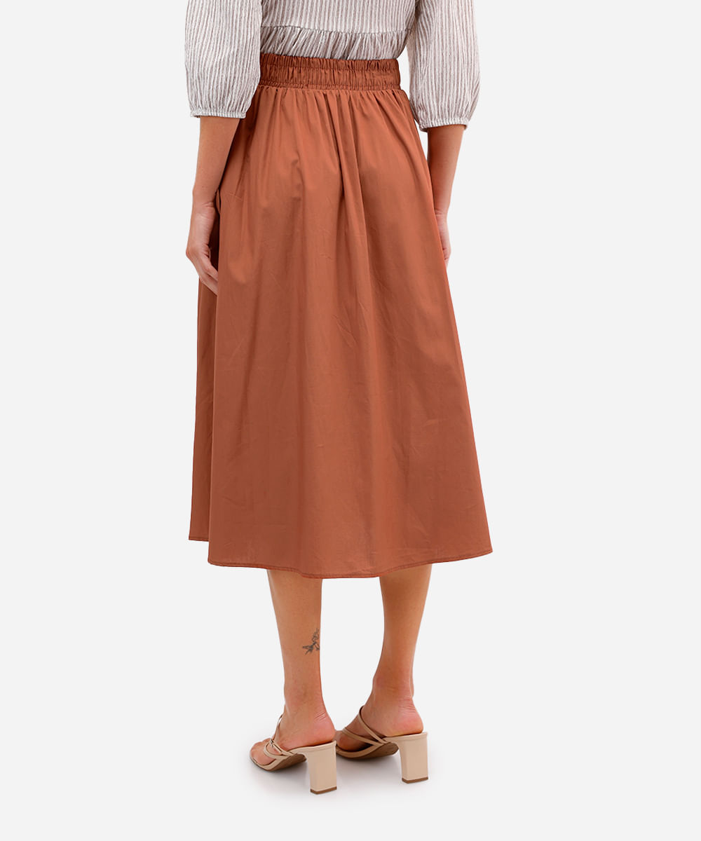 saia midi godê feminina de algodão marrom