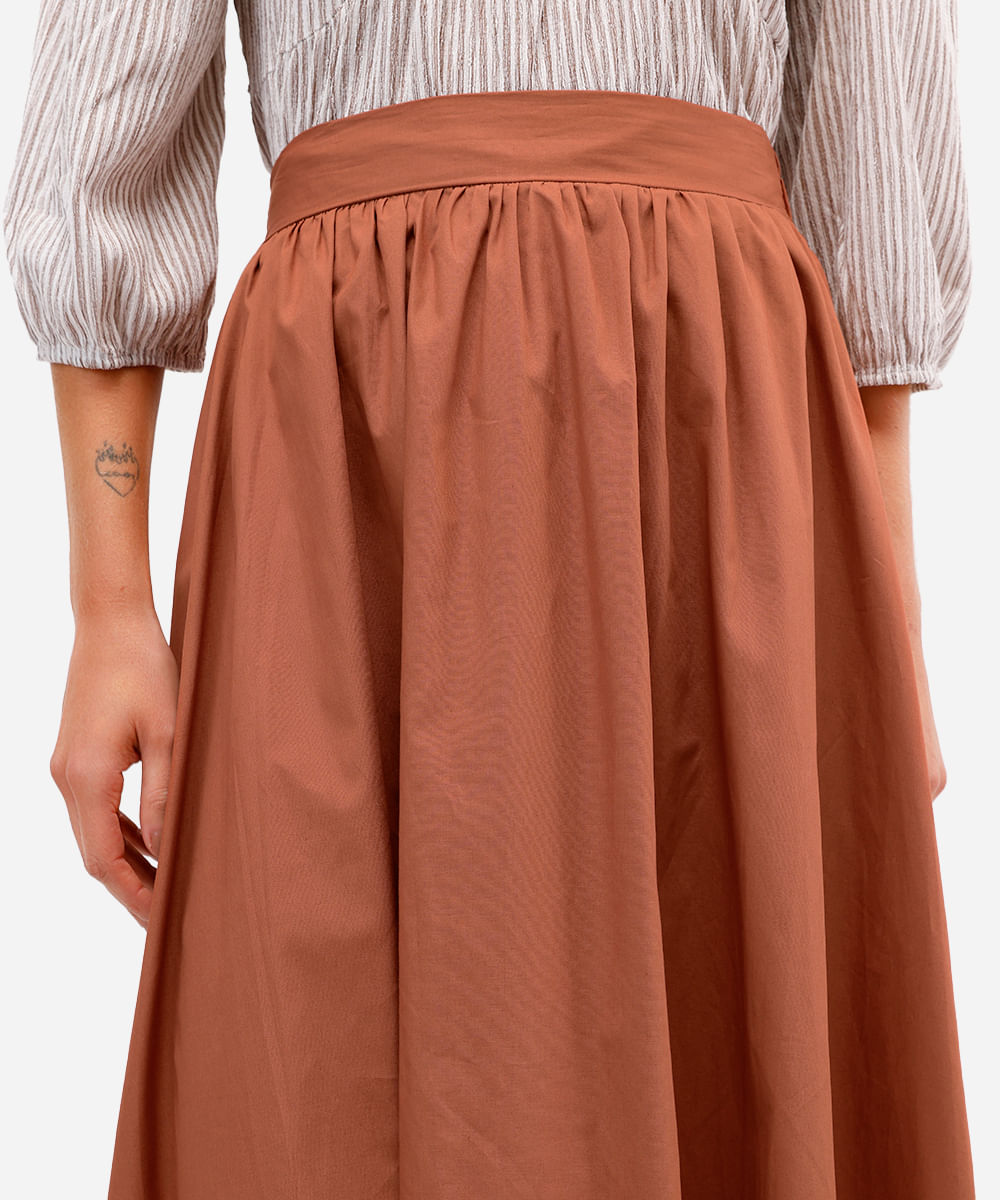 saia midi godê feminina de algodão marrom