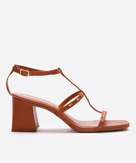 sandália salto médio boho oneself marrom