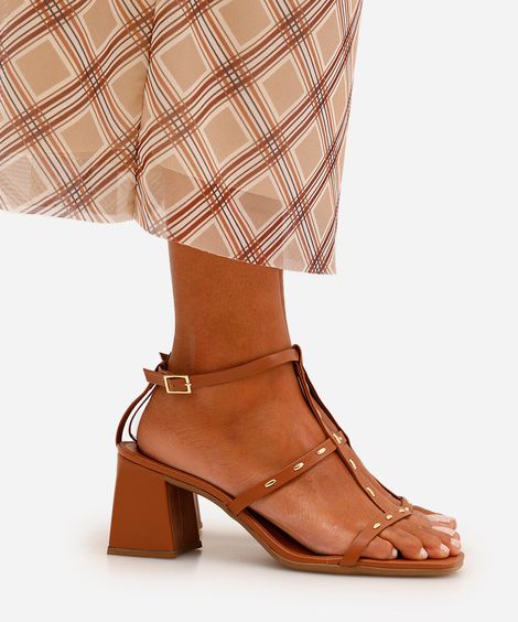 sandália salto médio boho oneself marrom