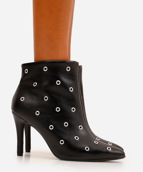 bota feminina bico fico salto alto com ilhós vizzano preta