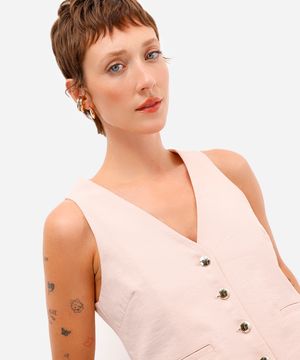 colete feminino de alfaiataria em viscose rosa