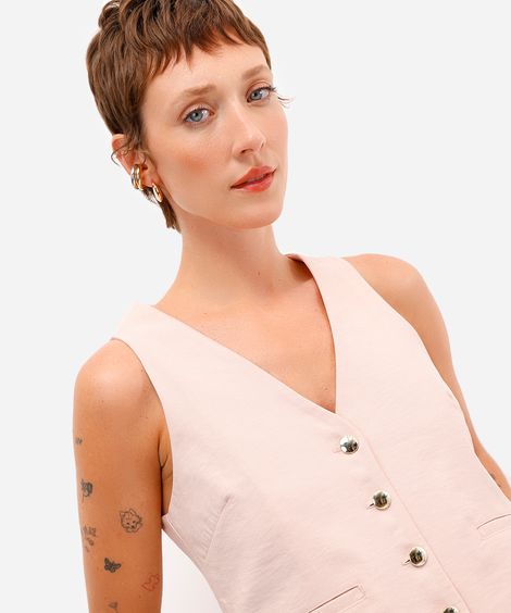 colete feminino de alfaiataria em viscose rosa