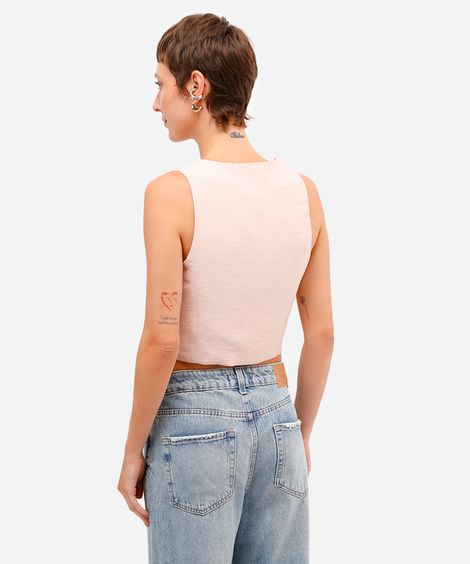 colete feminino de alfaiataria em viscose rosa