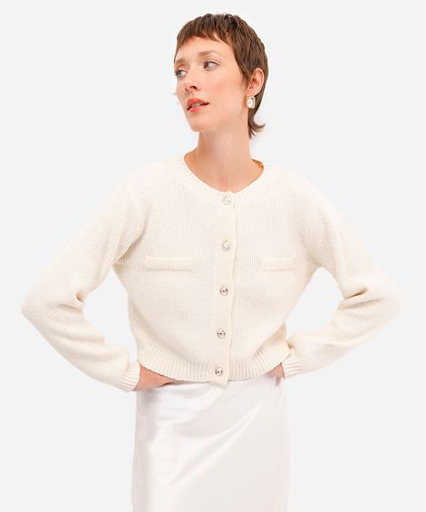 cardigan feminino de tricot bicolor off white
