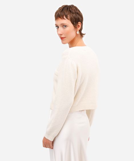cardigan feminino de tricot bicolor off white