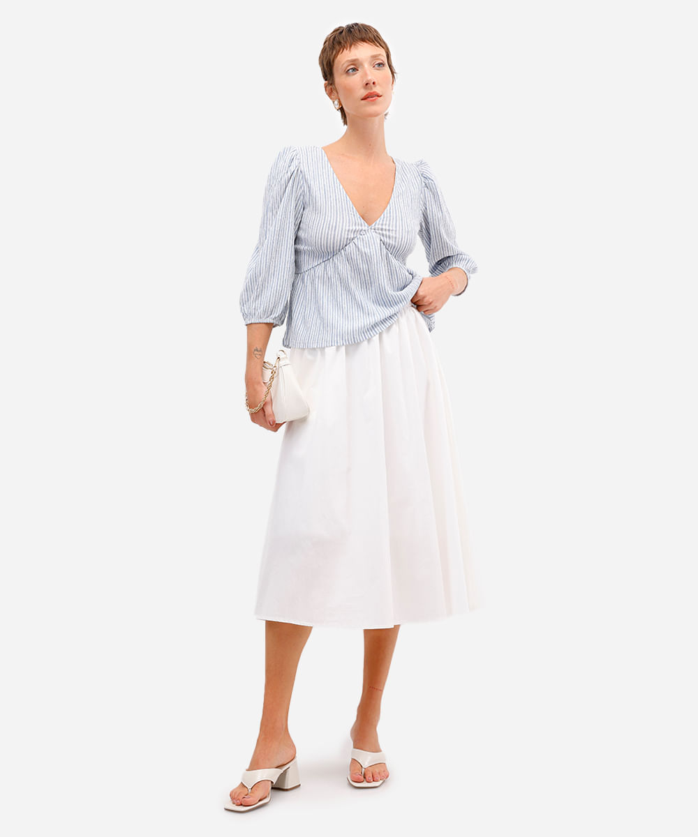 saia midi godê feminina de algodão branca