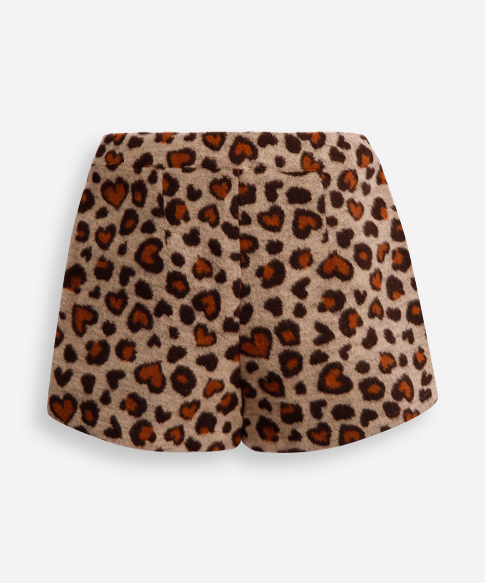 short mom infantil flanelado animal print bege