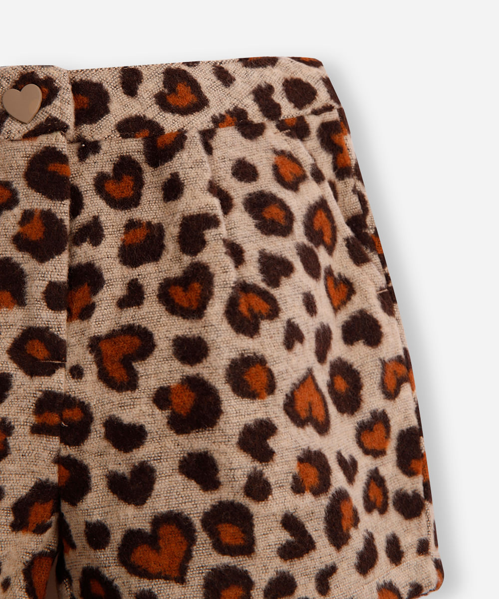 short mom infantil flanelado animal print bege