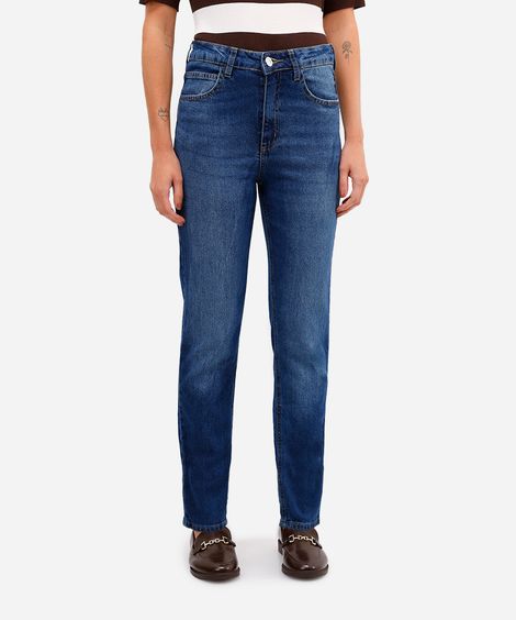 calça mom feminina jeans cintura alta azul